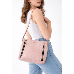 Rampage Pink Quilted Crossbody Bag Faux Leather Gold Zippers NWT/01